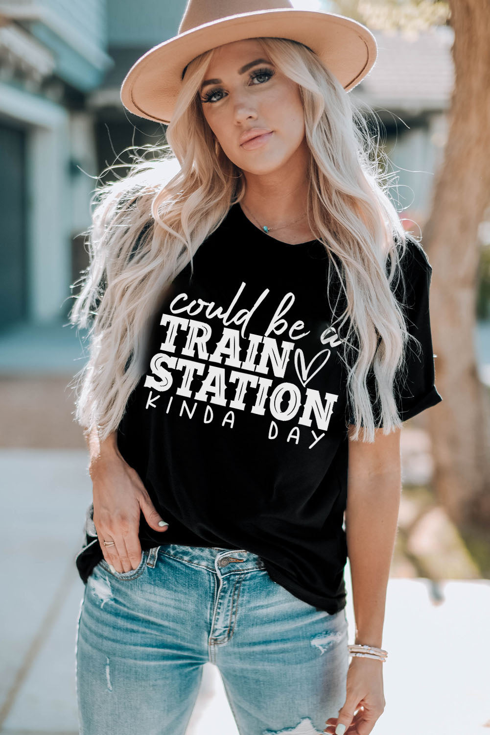 Black Could be a TRAIN STATION KINDA DAY Graphic Tee Graphic Tees JT's Designer Fashion