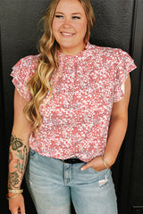 Pink Plus Size Floral Print Ruffled Sleeve Frilled Neck Blouse Plus Size Tops JT's Designer Fashion