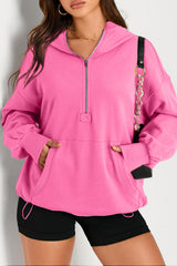 Bonbon Solid Kangaroo Pocket Half Zipper Oversized Hoodie Sweatshirts & Hoodies JT's Designer Fashion
