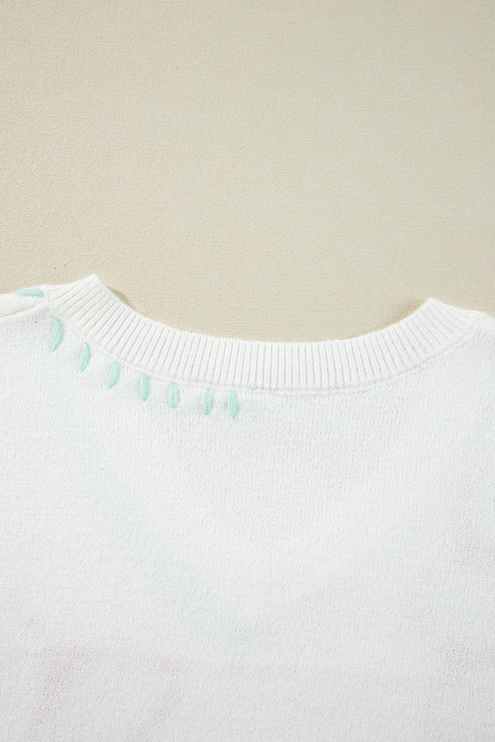 White Big Flower Pattern V Neck Drop Shoulder Sweater Sweaters JT's Designer Fashion