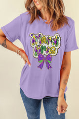 Wisteria mardi gras Bow Printed Crewneck Holiday T Shirt Graphic Tees JT's Designer Fashion