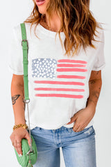 White American Flag Pattern Crew Neck Short Sleeve Tee Graphic Tees JT's Designer Fashion