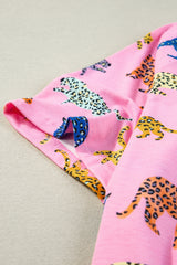 Pink Flower Print Short Sleeve High Waist Two Piece Shorts Set Short Sets JT's Designer Fashion