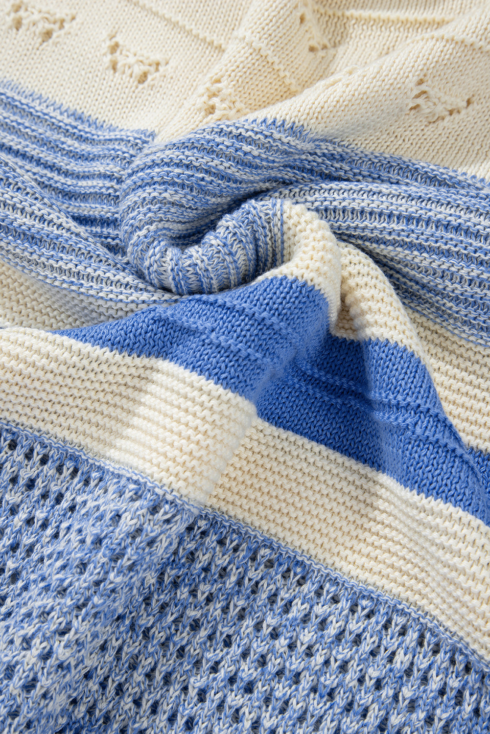 Light Blue Open Stitch Puff Sleeve Sweater Sweaters JT's Designer Fashion