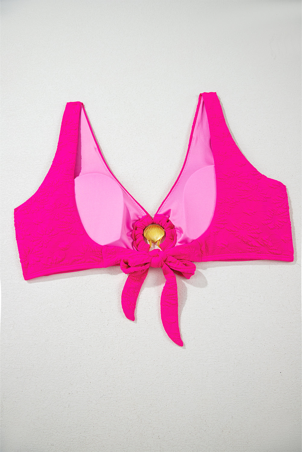 Rose Red Gold Shell Decor Wire-free Knotted 2pcs Bikini Swimsuit High Waisted Swimsuit JT's Designer Fashion
