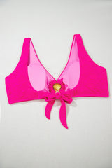 Rose Red Gold Shell Decor Wire-free Knotted 2pcs Bikini Swimsuit High Waisted Swimsuit JT's Designer Fashion