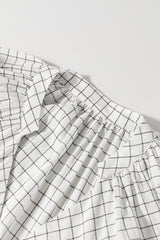 White Stripe Checkered Frilled V Neck Bracelet Sleeve Babydoll Dress Mini Dresses JT's Designer Fashion