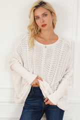 Beige Ribbed Hollow Knit Dolman Sleeve Sweater Sweaters & Cardigans JT's Designer Fashion