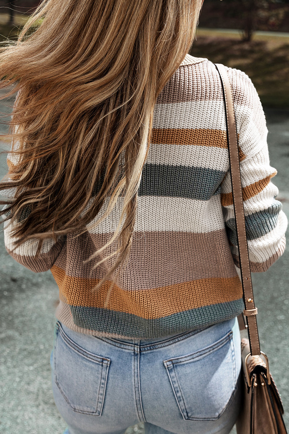 Camel Classic Round Neck Colorblock Knit Sweater Sweaters JT's Designer Fashion