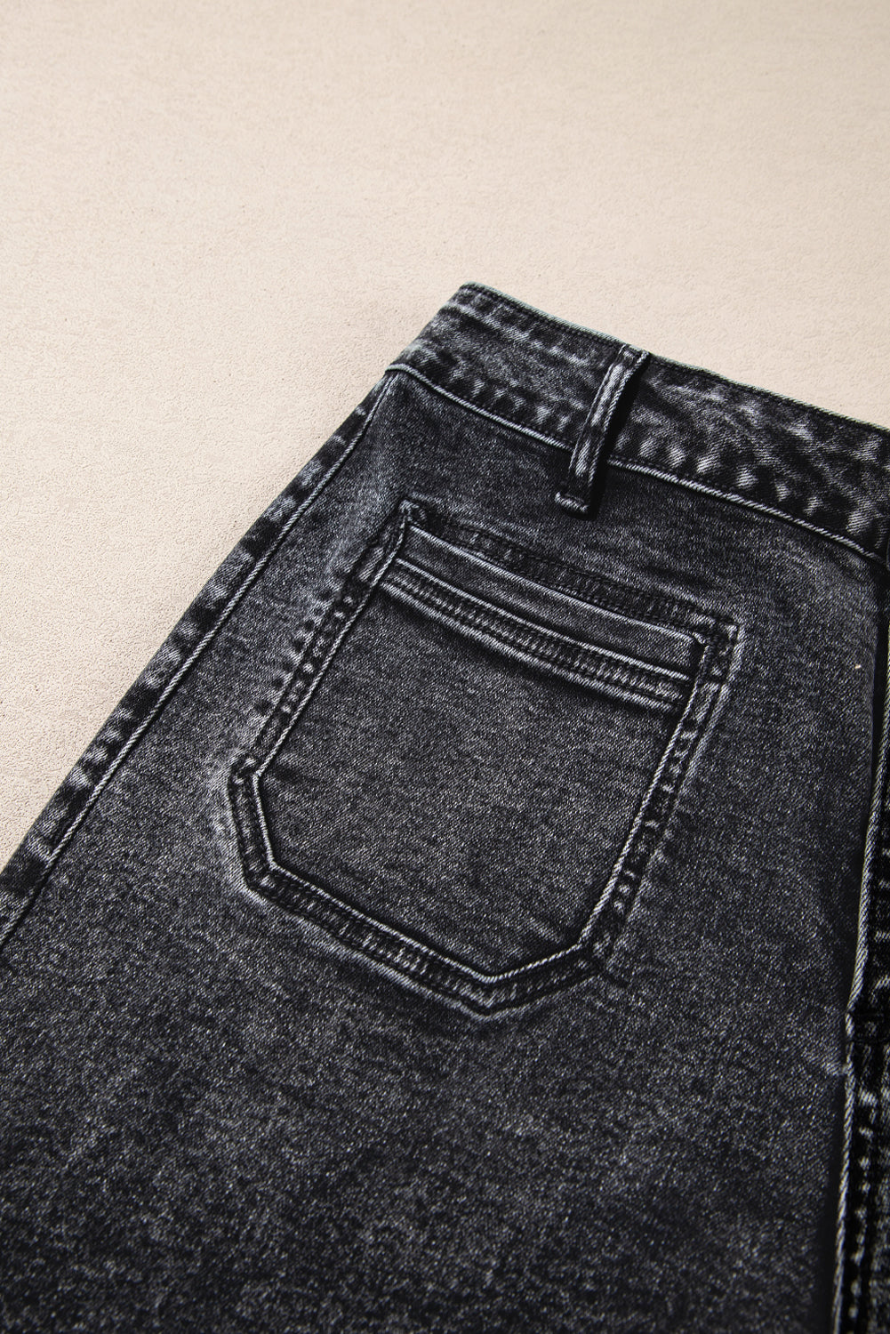Black Chic Patch Pocket Straight Leg Loose Jeans Jeans JT's Designer Fashion