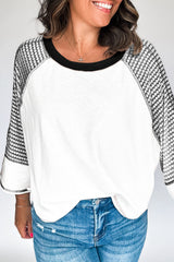 Black Striped Bracelet Sleeve Raglan Patchwork Top Long Sleeve Tops JT's Designer Fashion
