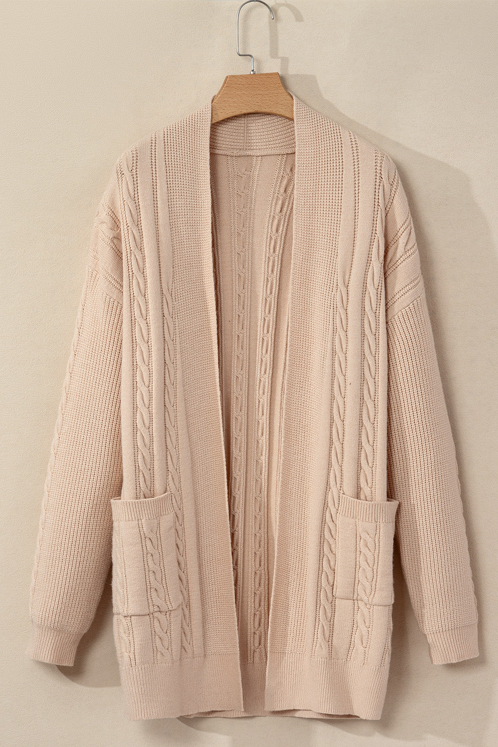Parchment Oversize Chunky Cable Knit Open Front Midi-length Cardigan Cardigans JT's Designer Fashion