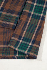 Brown Plaid Print Chest Pockets Buttoned Shirt Jacket Plaid Shackets JT's Designer Fashion