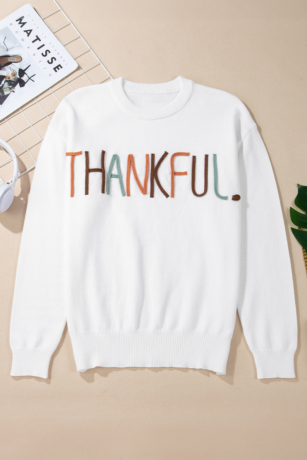 White Thankful Ivory Embroidered Sweater Sweaters JT's Designer Fashion
