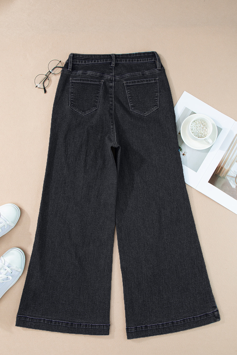 Black Plain Seam Detail Flared Bottom Ankle Length Jeans Jeans JT's Designer Fashion
