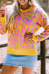 Vitality Orange Abstract Print Ribbed Trim Baggy Sweater Sweaters JT's Designer Fashion