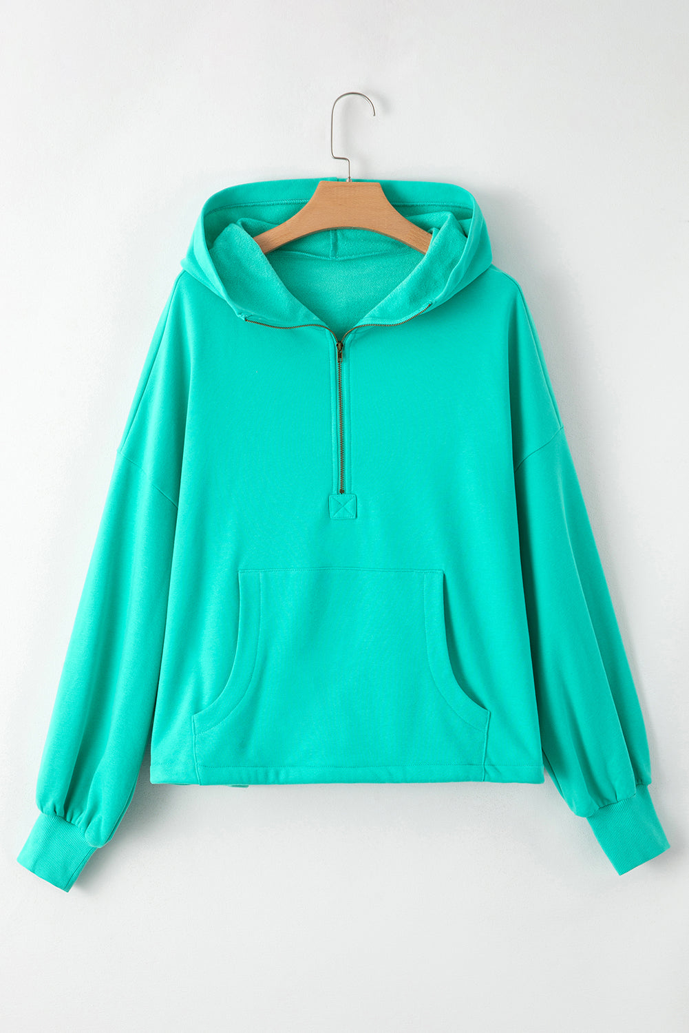 Aruba Blue Fleece Lined Half Zipper Kangaroo Pockets Loose Hoodie Sweatshirts & Hoodies JT's Designer Fashion