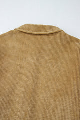 Light French Beige Patched Pocket Button Up Corduroy Shacket Jackets JT's Designer Fashion