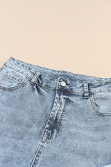 Sky Blue Light Wash Frayed Slim Fit High Waist Jeans Jeans JT's Designer Fashion