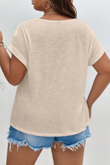 Parchment Lace Patchwork Short Sleeve Round Neck Plus Size Summer Top Plus Size JT's Designer Fashion