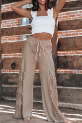 Smoke Gray Boho Lace Patchwork Wide Leg High Waist Pants Pants & Culotte JT's Designer Fashion
