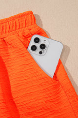 Orange Textured V Neck T Shirt and Shorts Set Short Sets JT's Designer Fashion
