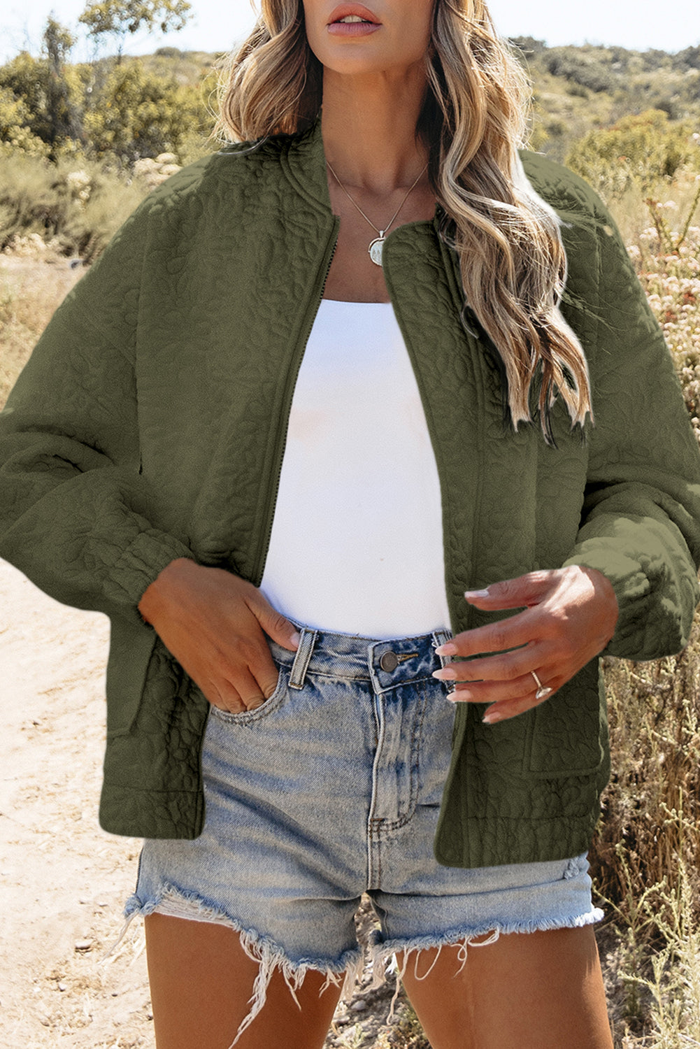 Jungle Green Floral Quilted Jacket Jackets JT's Designer Fashion