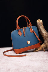 Ashleigh Blue Color Contrast PU Leather Zipper Tote Bag Handbags JT's Designer Fashion