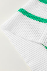 Bright Green Scalloped Trim U Neck Striped Ribbed Slim Sweater Sweaters JT's Designer Fashion
