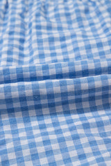 Blue Gingham Printed High Waist Shorts Casual Shorts JT's Designer Fashion