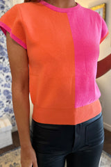 Flamingo 2-tone Color Block Knit Cap Sleeve Top Flamingo Sweaters & Cardigans JT's Designer Fashion