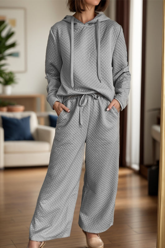 Drawstring Long Sleeve Hooded Top and Pants Set Gray Pant Sets JT's Designer Fashion