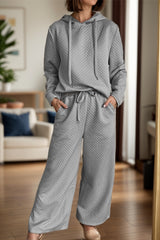 Drawstring Long Sleeve Hooded Top and Pants Set Gray Pant Sets JT's Designer Fashion