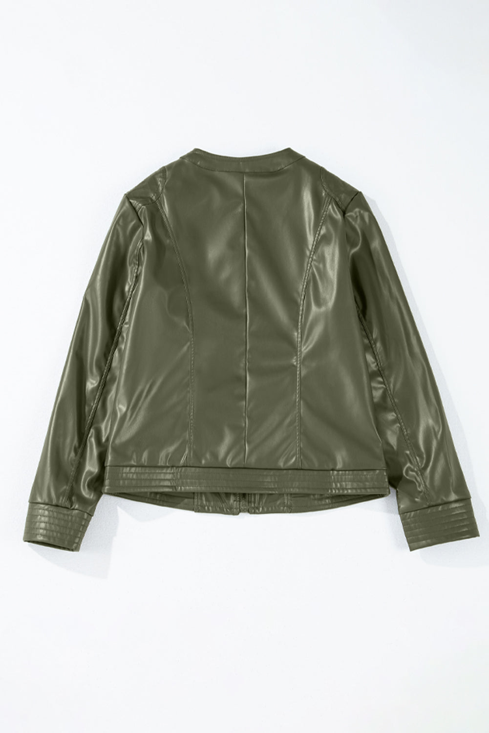 Sage Green Solid Faux Leather Zipper Slim Fit Bomber Jacket Jackets JT's Designer Fashion