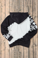 Black Cow Tie Dye Print Pocketed Drawstring Pullover Hoodie Sweatshirts & Hoodies JT's Designer Fashion