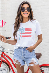 White American Flag Bow Knot Print Crew Neck T Shirt Graphic Tees JT's Designer Fashion