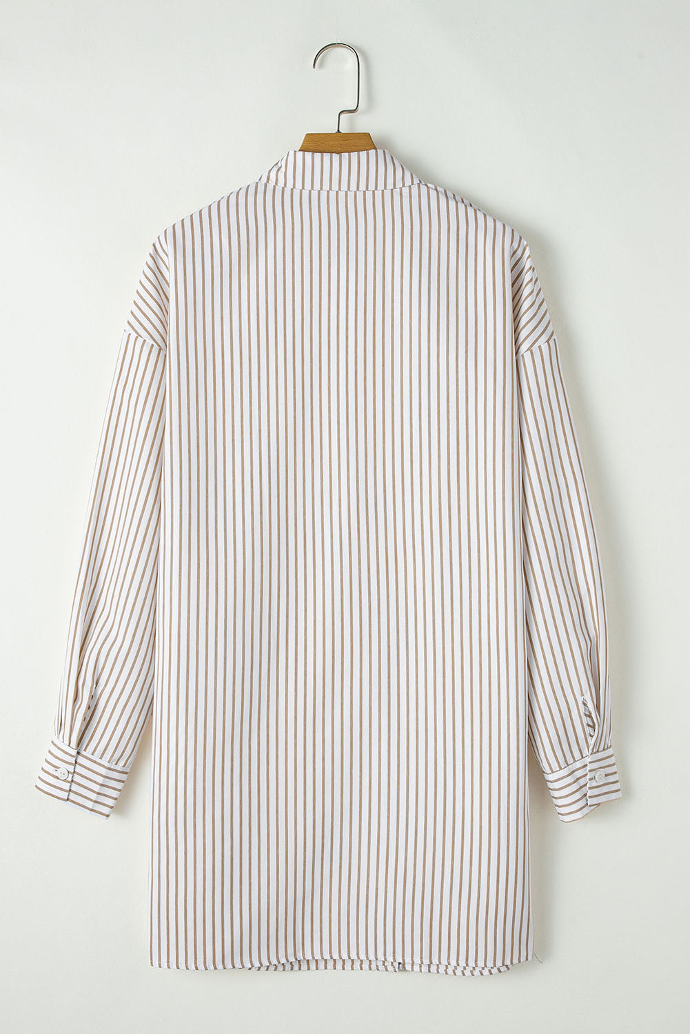 Khaki Stripe Long Sleeve Button Up Mini Shirt Dress Mini Dresses JT's Designer Fashion