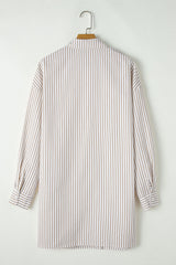 Khaki Stripe Long Sleeve Button Up Mini Shirt Dress Mini Dresses JT's Designer Fashion