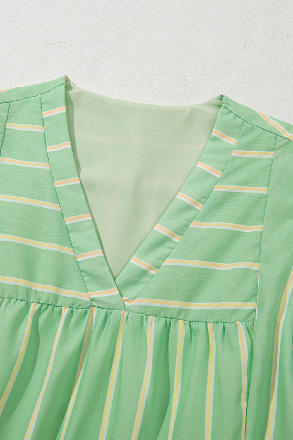 Green Stripe V Neck Short Sleeve Frilled Detail A-line Dress Dresses JT's Designer Fashion