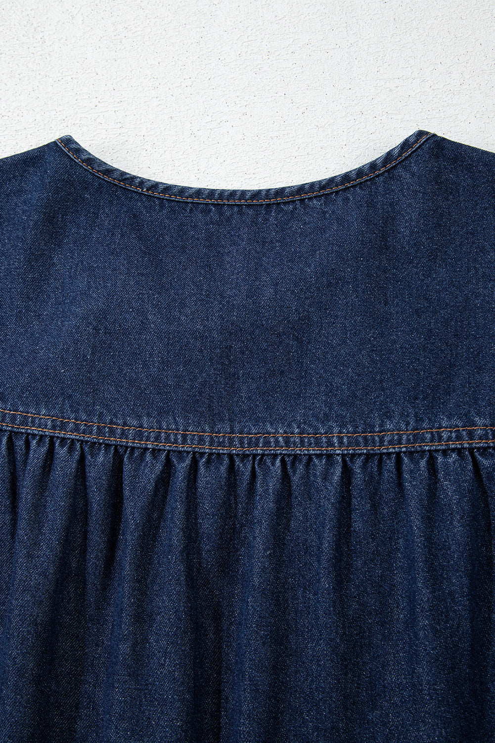 Sail Blue Puff Sleeve Lace-up Neckline Splicing Denim Blouse Blouses & Shirts JT's Designer Fashion