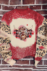 Fiery Red Valentines Heifer Graphic Print Leopard Bleached Sweatshirt Graphic Sweatshirts JT's Designer Fashion