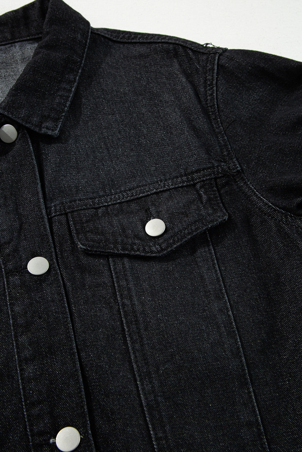 Black Raw Edge Ruffled Short Sleeve Denim Jacket Denim Jackets JT's Designer Fashion