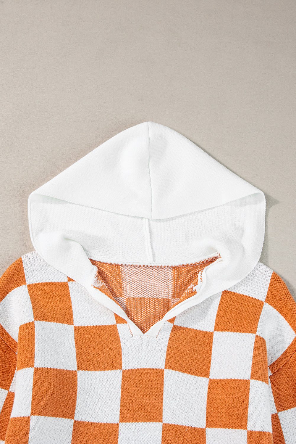 Gold Flame Checkered Split Neck Contrast Kangaroo Pocket Hooded Sweater Sweaters JT's Designer Fashion