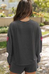 Carbon Grey Valentine Sequin Heart Corded Pullover and Shorts Set Graphic Sets JT's Designer Fashion