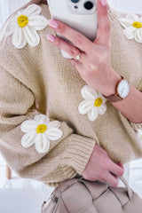 Parchment Floral Crochet Chunky Knit Sweater Sweaters JT's Designer Fashion