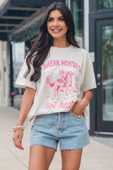 White Western BREAK HORSES Cowboy Graphic Crewneck T Shirt Graphic Tees JT's Designer Fashion