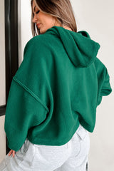 Dark Green Sherpa Fleece Drop Shoulder Hoodie Sweatshirts & Hoodies JT's Designer Fashion