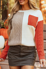 Gold Flame Colorblock Patched Pocket Drop Shoulder Sweater Sweaters JT's Designer Fashion
