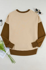 Apricot Color Block Thumbhole Sleeve Drop Shoulder Sweatshirt Sweatshirts & Hoodies JT's Designer Fashion