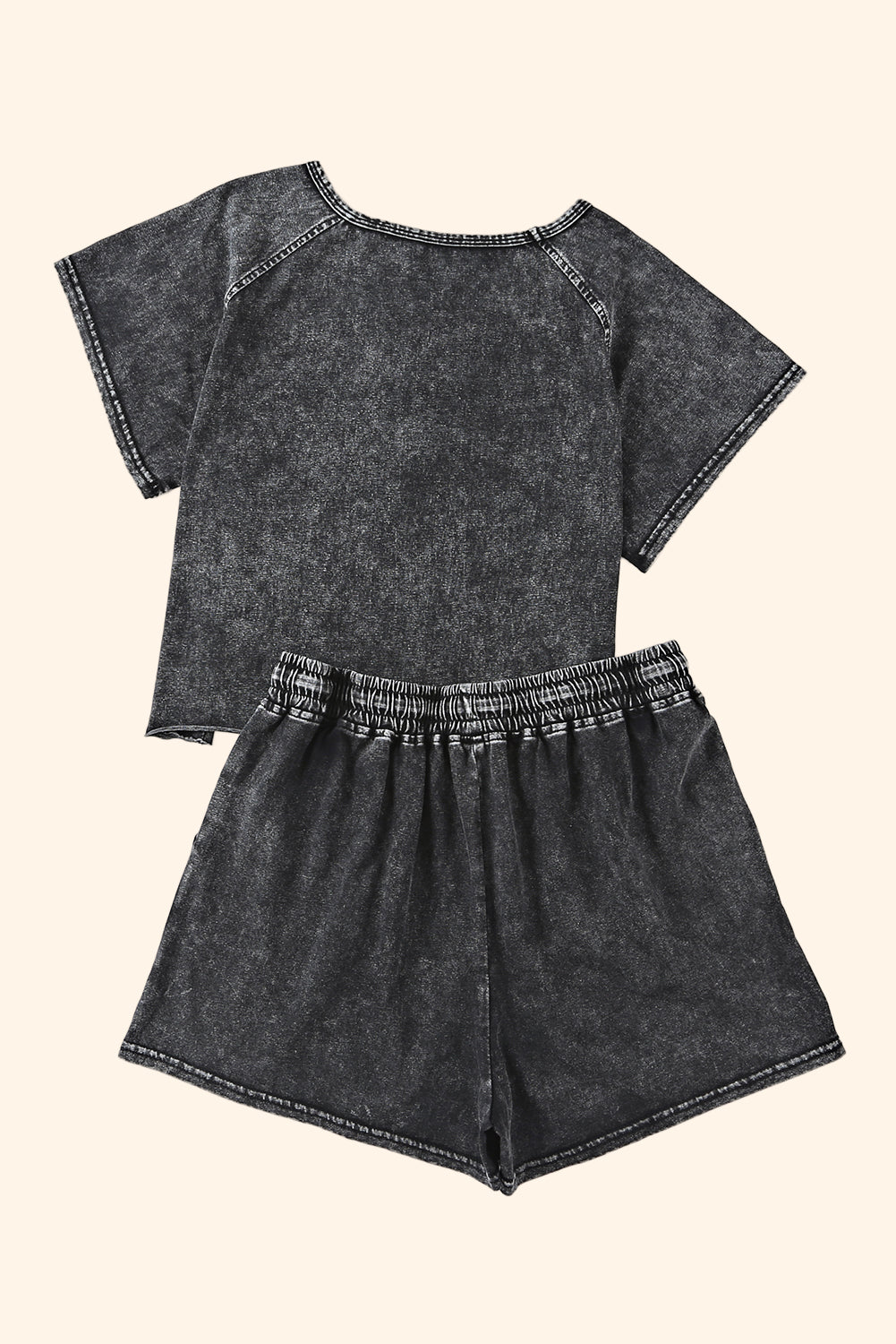 Black Acid Washed Short Lounge Set Short Sets JT's Designer Fashion